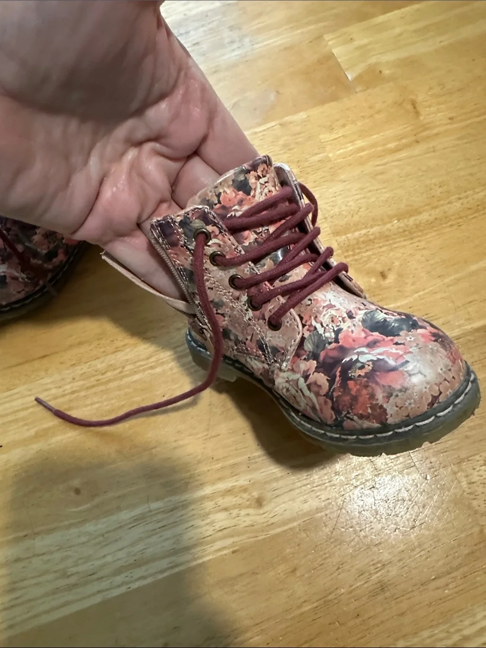 Zara Pink and Plum Floral Lace-Up Toddler Ankle Boots